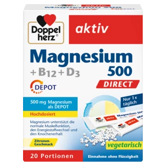 Abbildung der Produktverpackung Doppelherz aktiv Magnesium 500 + B12 + D3 DIRECT DEPOT Frontansicht
